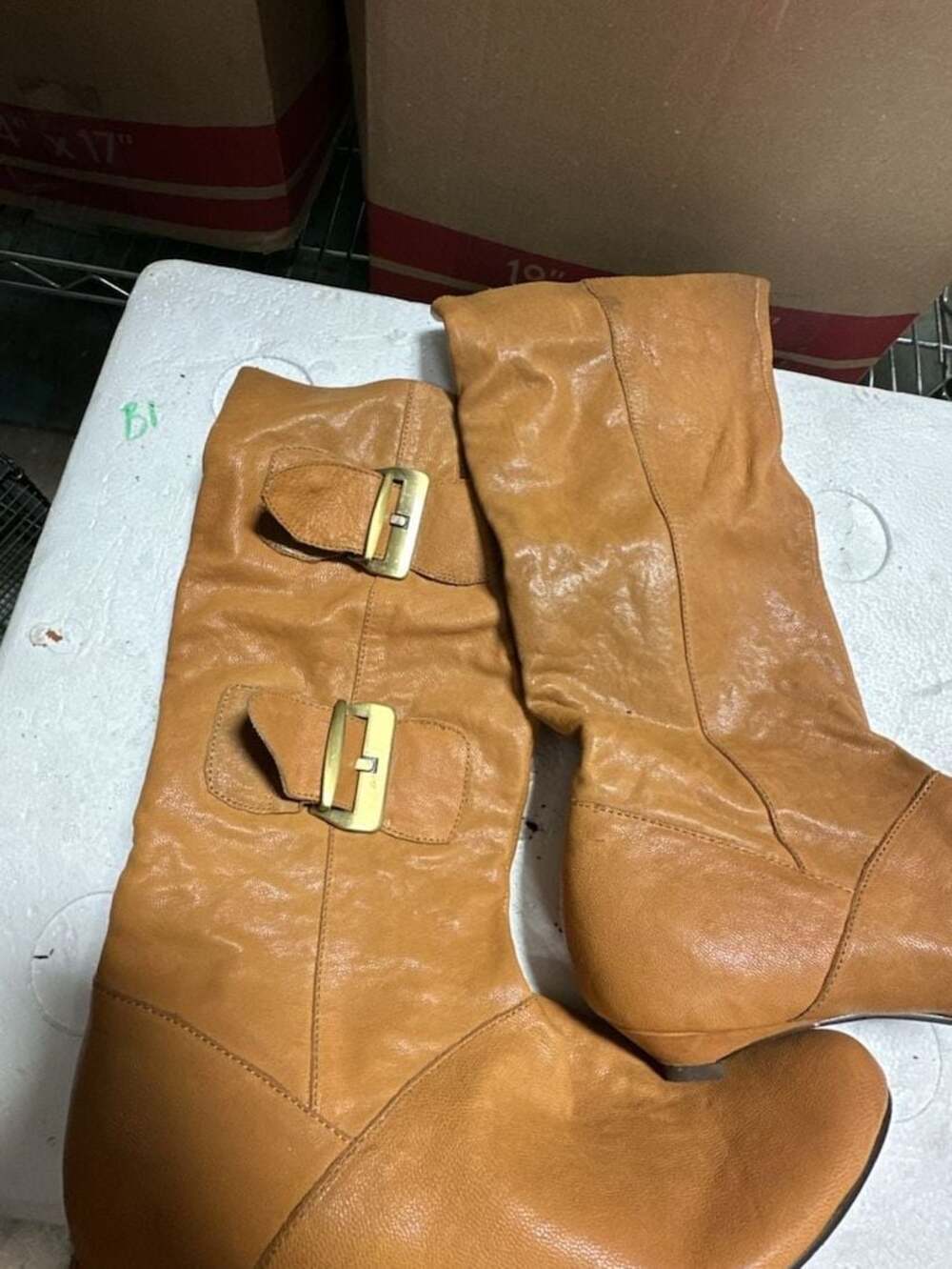 NYLA Fontana Tan Leather Buckle Mid-Calf Boots